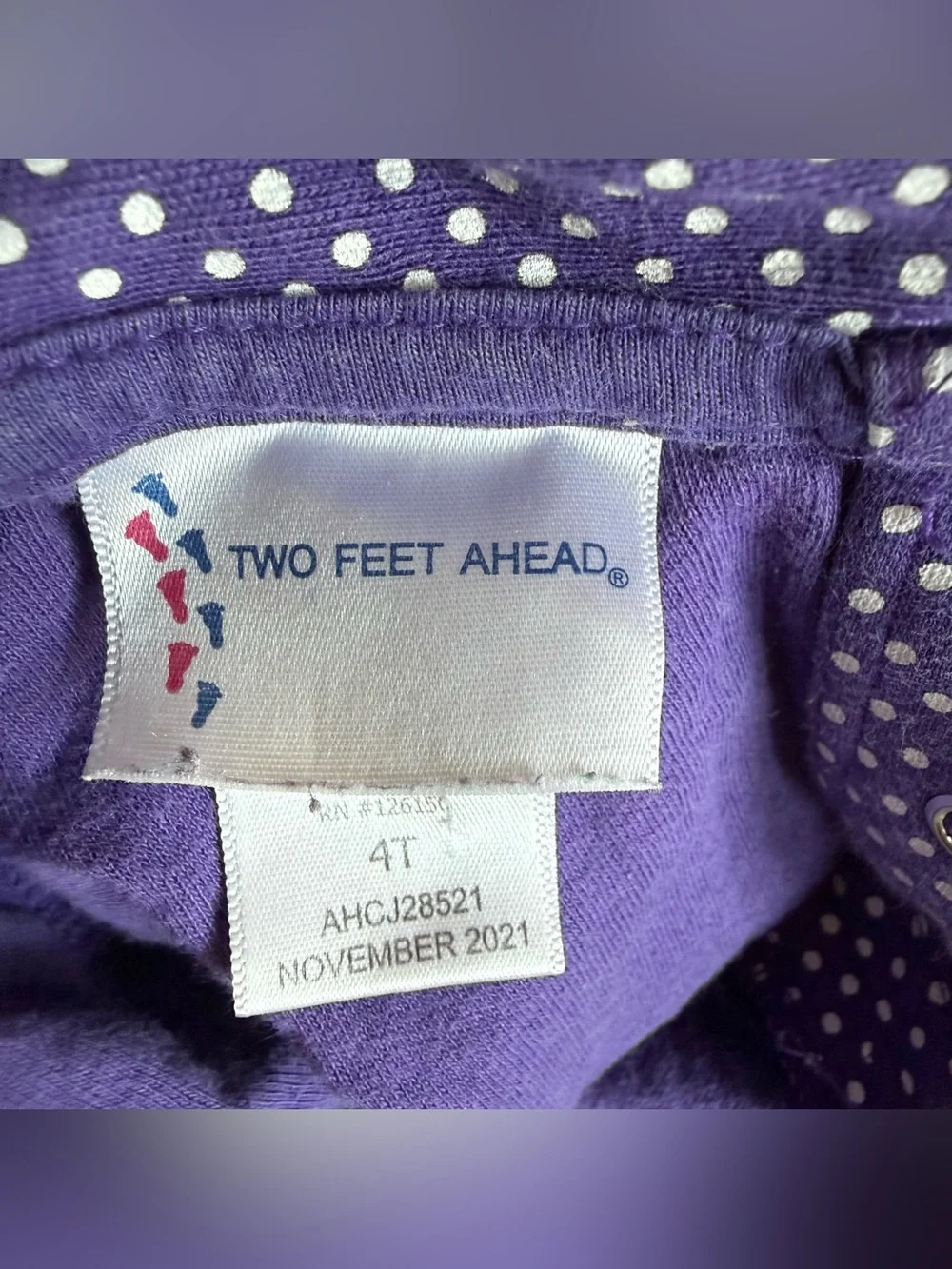 Two feet ahead girls LSU Polka Dot Purple Baby Dress with Peter Pan Collar 4T
